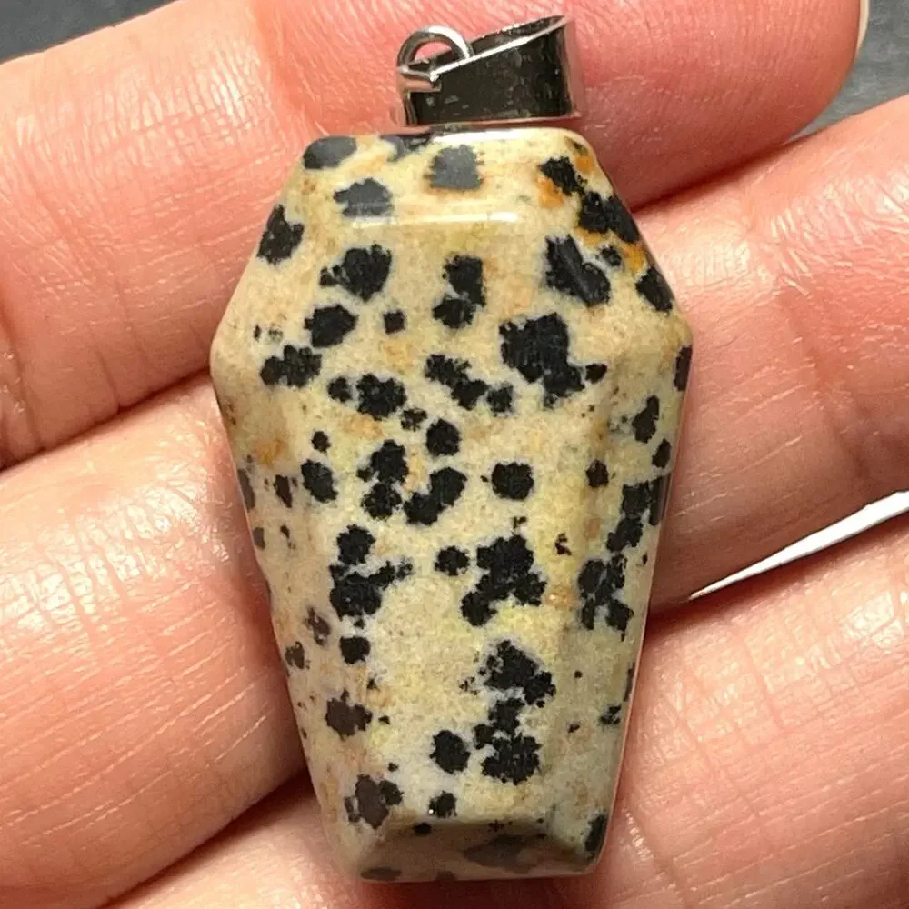 Dalmatian Jasper Coffin Carved Natural Stone Pendant 1.5